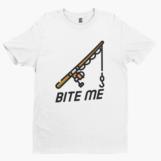 Bite Me T-Shirt -Comedy Funny Gift Father Dad Fishing Cartoon Adult