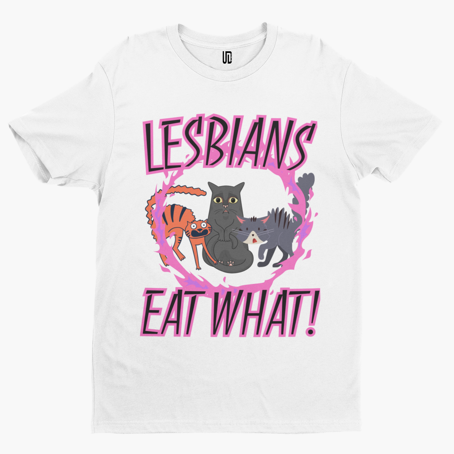 Lesbians Eat What? T-Shirt - Adult Humour Swear Funny Film TV Comedy Cartoon Cat