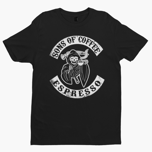 Sons of Coffee T-Shirt - Adult Humour Funny Film TV Motorcycle Bikers Espresso