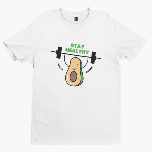 Stay Healthy T-Shirt - Gym Sport Weights Arnie Retro Men Cool Training Logo