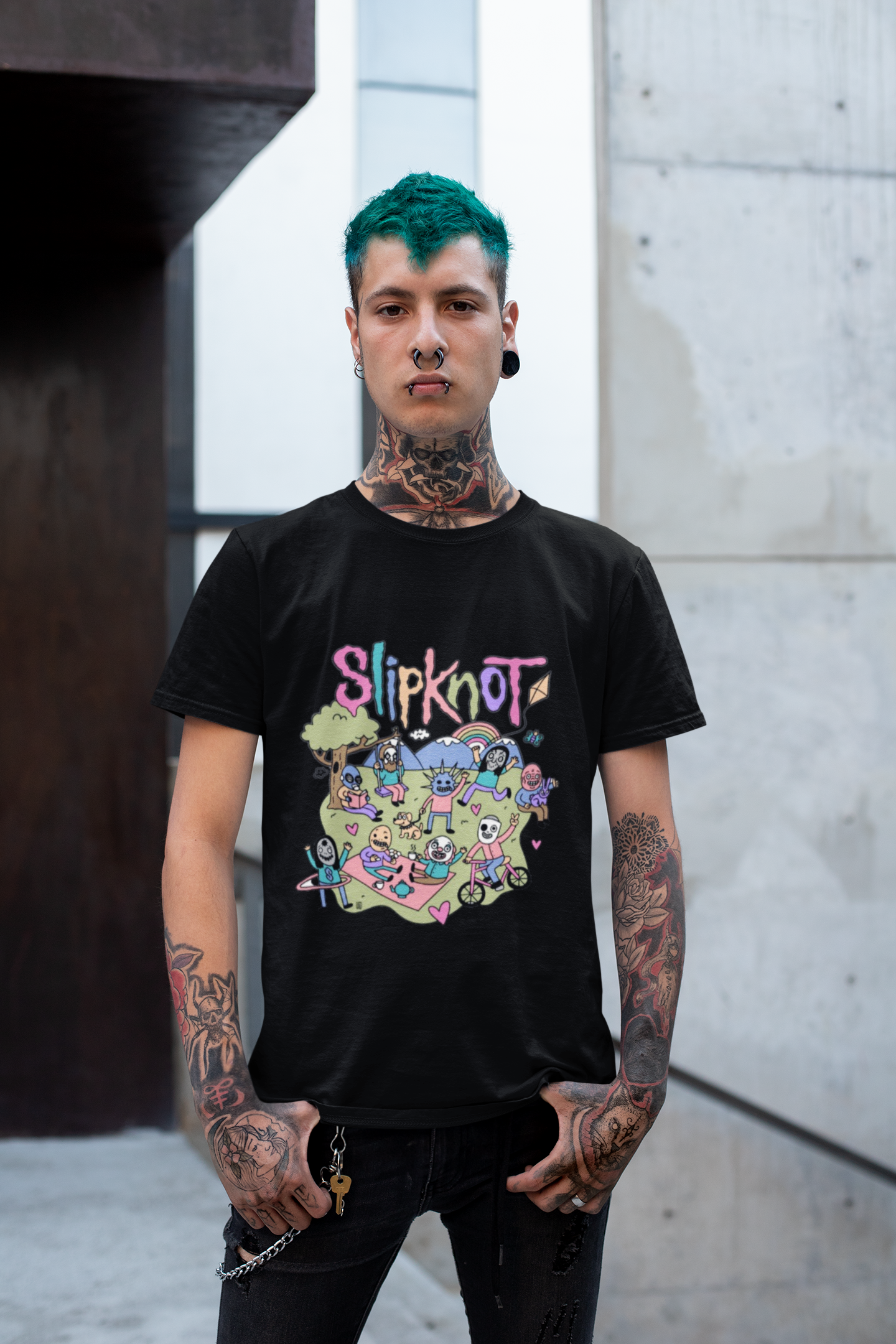 Slipknot Cartoon T-Shirt -Comedy Funny Gift Film Movie TV Horror Punk Rock