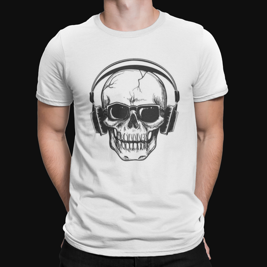 Skull Headphones T-Shirt - Cool - Retro - Designer - Casual - Hipster - Film TV