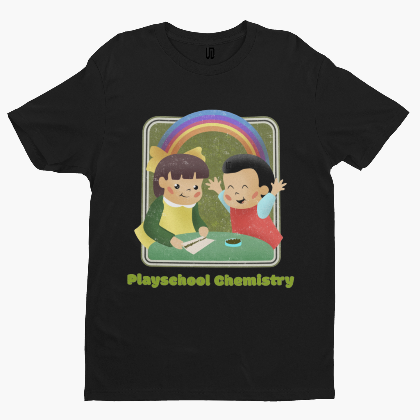 Play School Chemistry T-Shirt -  Adult Humour Playschool Cartoon Rhodes Parody