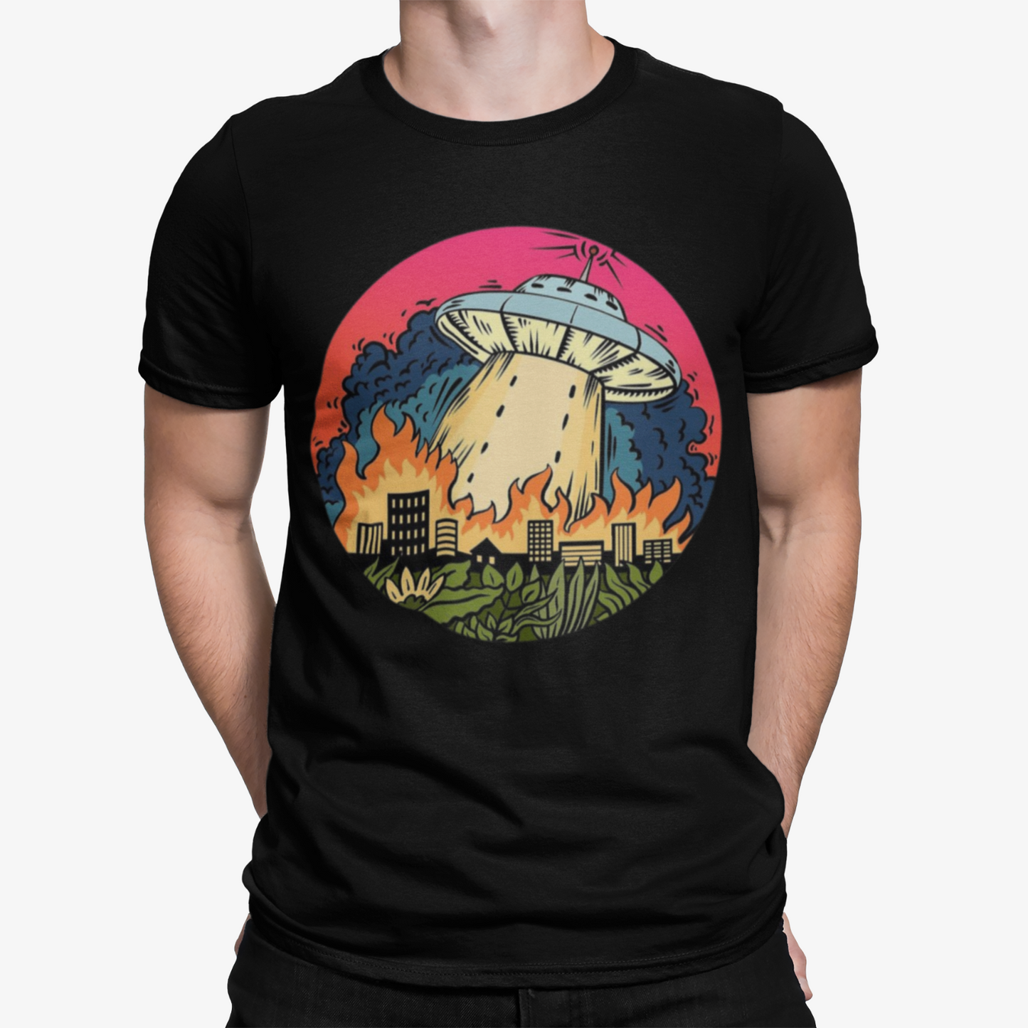 Spaceship T-Shirt- Unique Funny Space Rocket Spaceship Moon Stars Alien