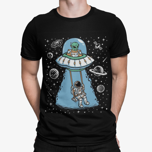 Spaceman Swings T-Shirt- Unique Funny Space Rocket Spaceship Moon Stars Alien