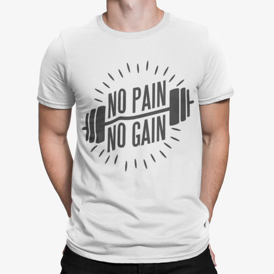 No Pain No Gain T-Shirt -Funny Gym Sport Weights Arnie Retro Men Cool Training 1