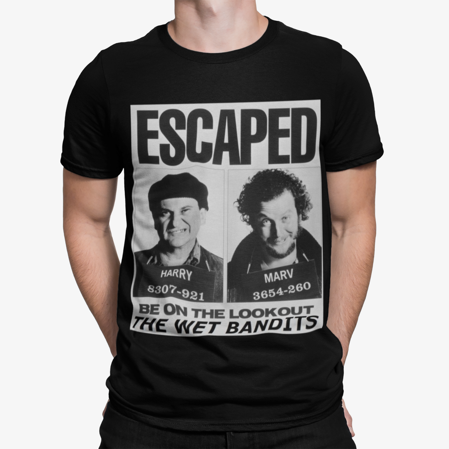 Wet Bandits Escaped T-Shirt - Home Alone Film Movie Retro Comedy Christmas Xmas