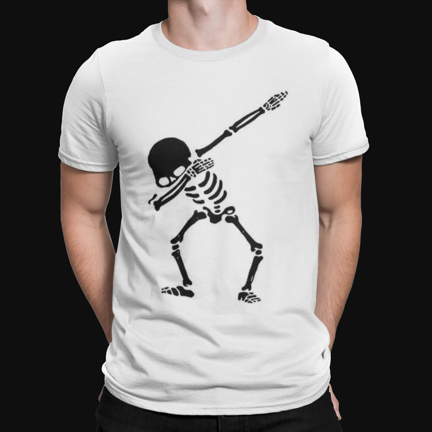 DABBING SKELETON DAB T-Shirt - Skull HALLOWEEN DARK GLOW SCARY Costume Xmas Top