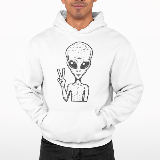 Alien Peace Hoodie - Unique Funny Space Rocket Spaceship Moon Stars Alien