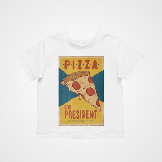 Pizza For President T-Shirt - Cool Retro Casual Funny Kids Children Politics