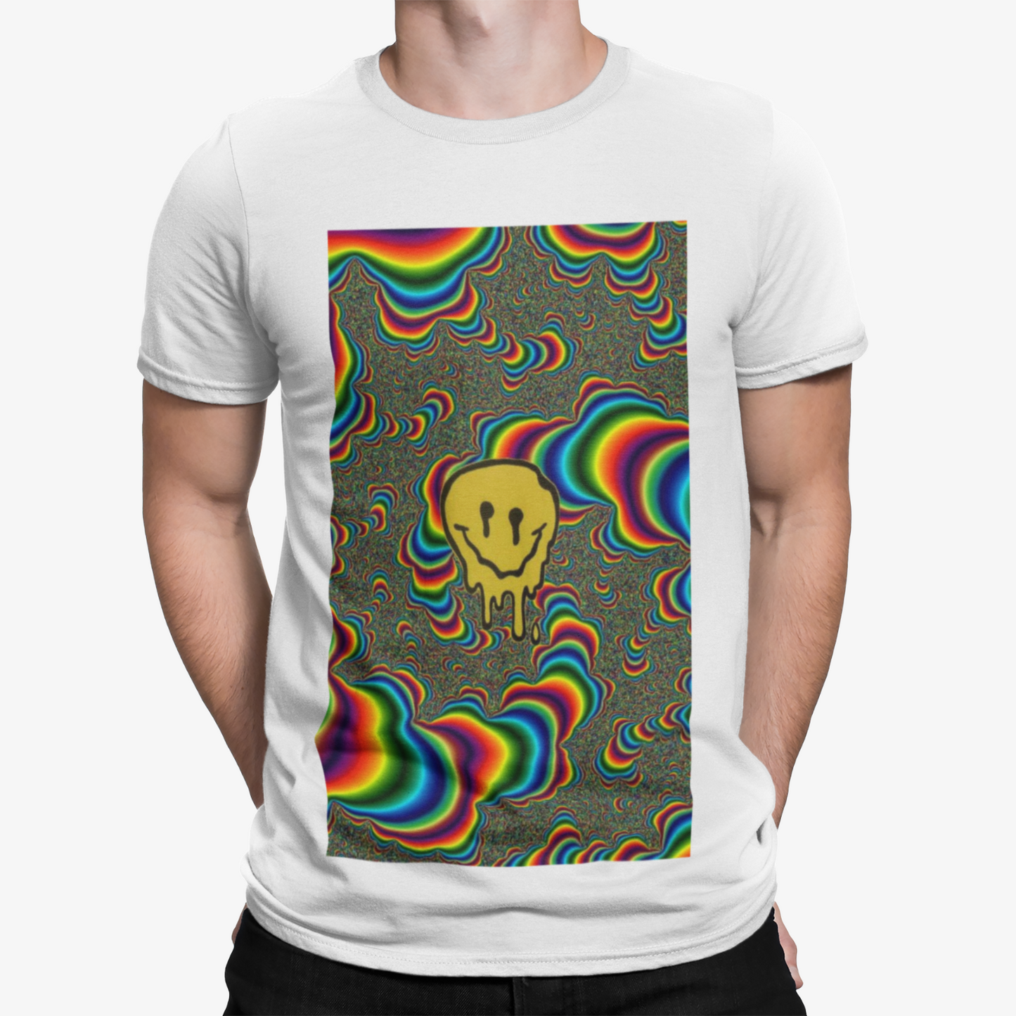 Trippy Smile Colours T-Shirt - Retro Trippy Festival Rave Music Drugs Funny