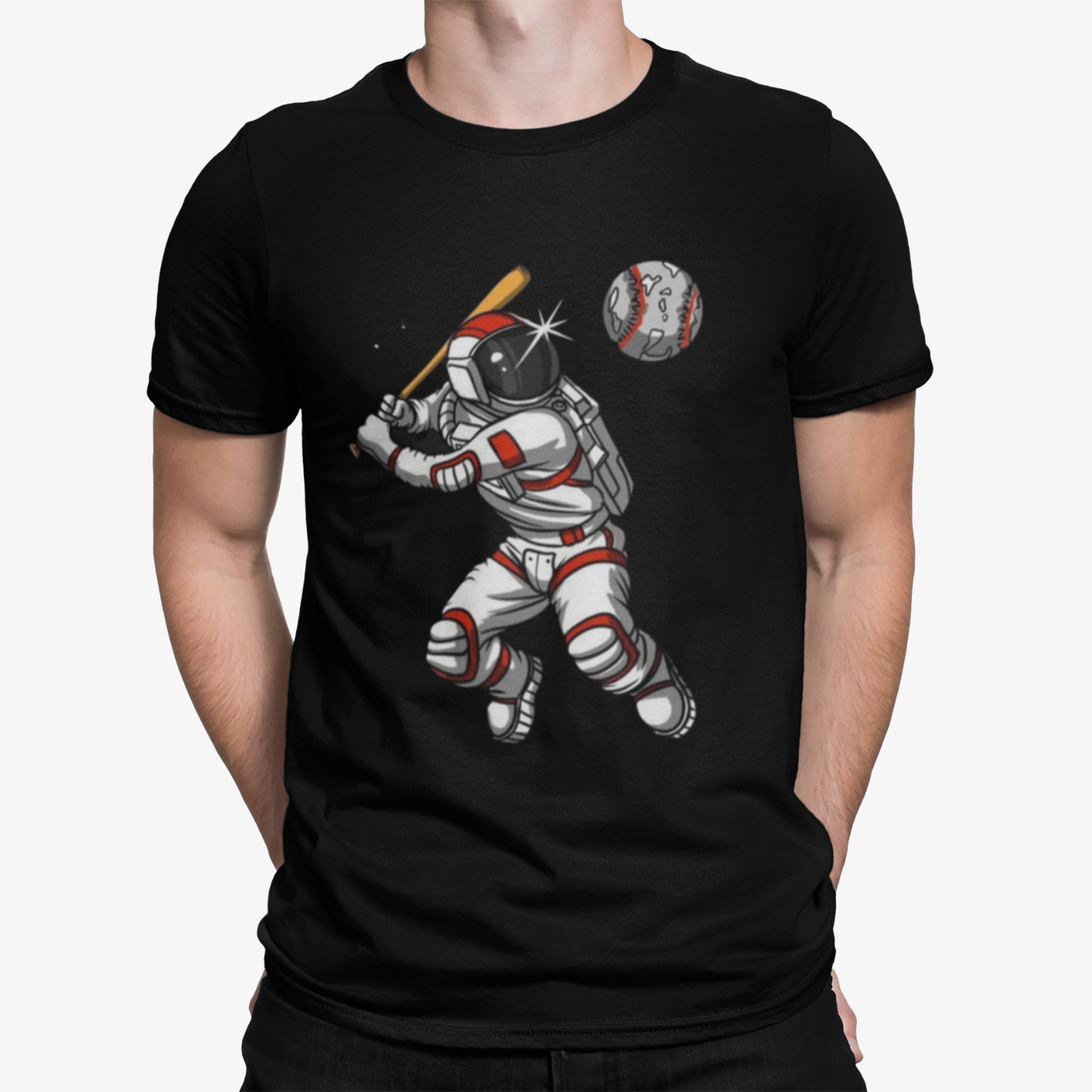 Spaceman Baseball T-Shirt- Unique Funny Space Rocket Spaceship X Moon Stars