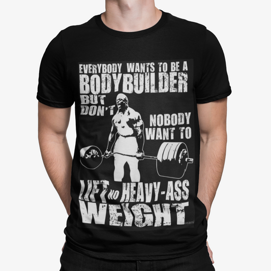 Black Bodybuilder T-Shirt- Gym Sport Weights Ronnie Coleman Arnie Retro Men