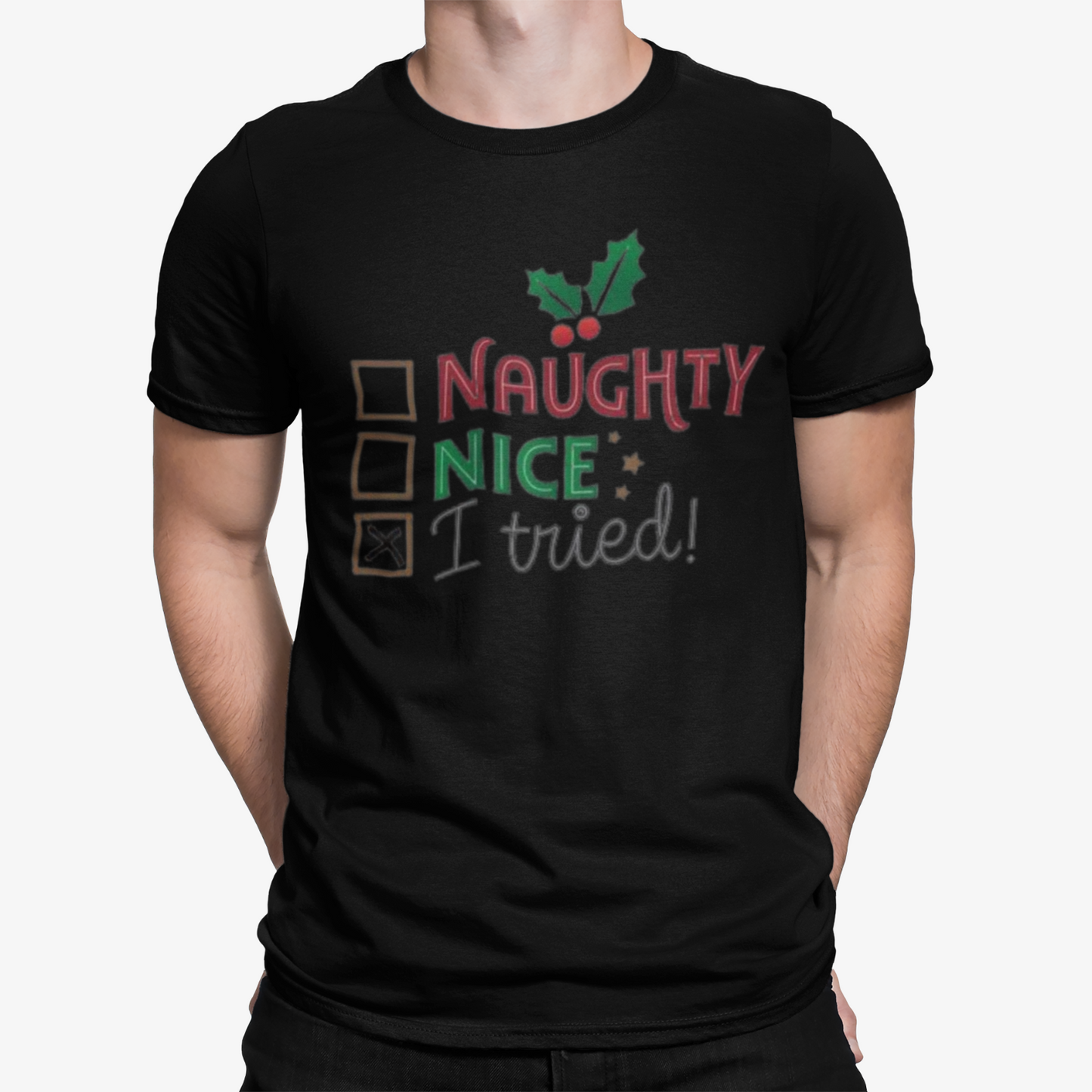 Naughty Nice I Tried T-Shirt - Xmas Christmas Movie  Comedy Funny Retro Cool