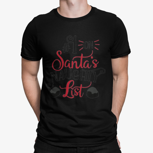 No.1 On Naughty List T-Shirt - Xmas Christmas Movie  Comedy Funny Retro Cool