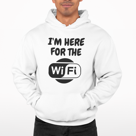 Here For The WIFI Hoodie - Comedy Funny Film Gift Film Movie TV Gamer Novelty