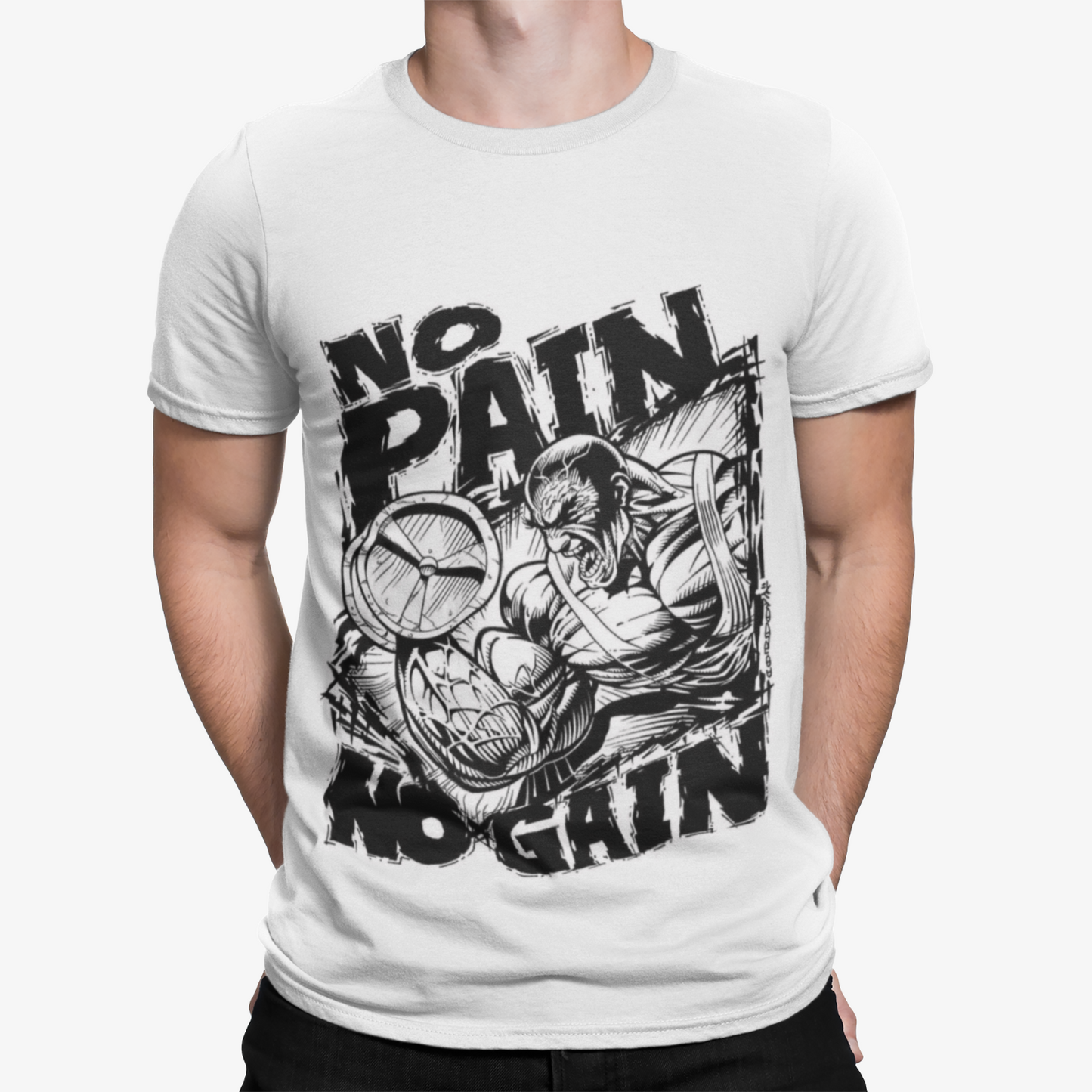 No Pain No Gain T-Shirt -Gym Sport Weights Arnie Retro Men Cool Training