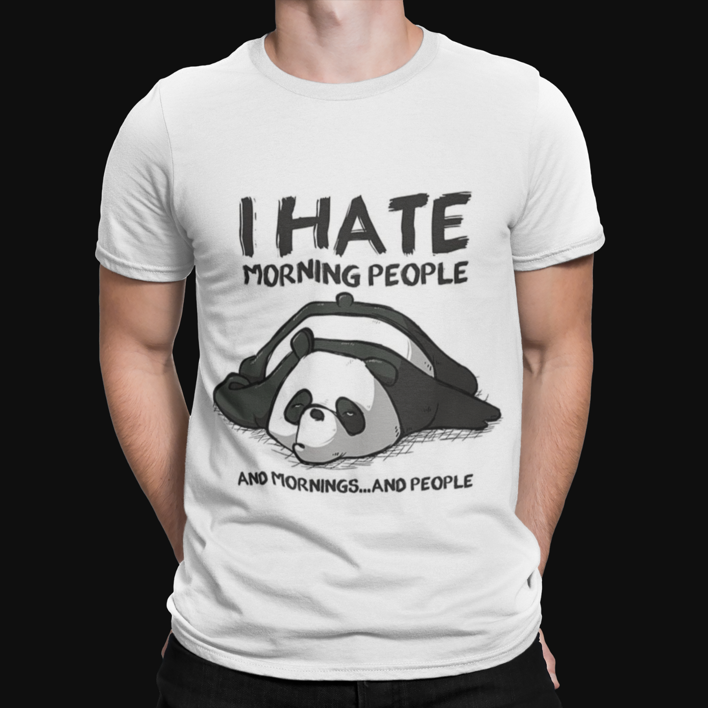 I Hate Mornings Panda T-Shirt - Funny - Cartoon - Retro - Cool - Casual - Pyjama