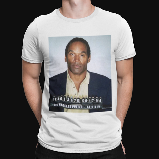 OJ Mugshot T-Shirt - Criminal Simpson Cool Retro Scary Horror Crime Celebrity