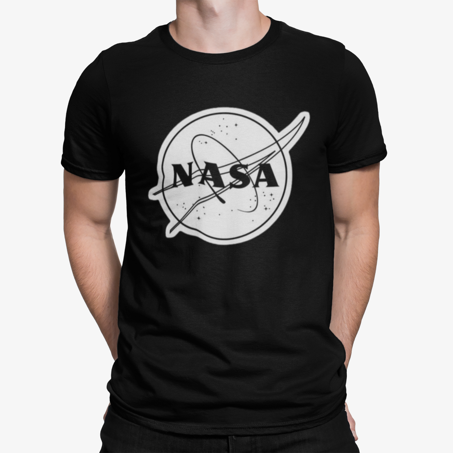 White NASA T-Shirt- Unique Funny Space Rocket Spaceship Moon Stars Alien