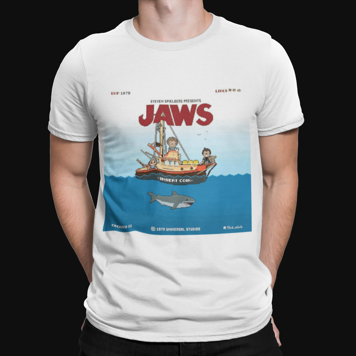 Jaws Video Game T-Shirt - Retro - Movie Poster - 90s - Action - Horror - 80s