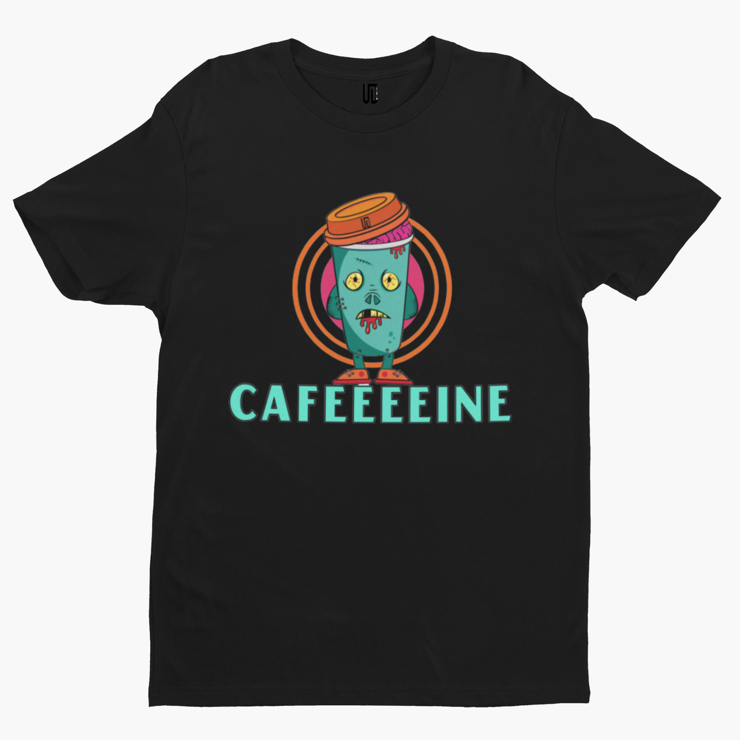 Caffeine Zombie T-Shirt - Cool Trippy Zombie Film Funny Frankenstein Coffee