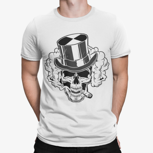 Skull Cigar T-Shirt - Cool Retro Designer Casual Hipster Film TV Funny