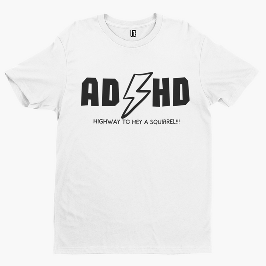 ADHD ACDC T-Shirt -Comedy Funny Gift Film Movie TV Rock Music Skit Squirrel