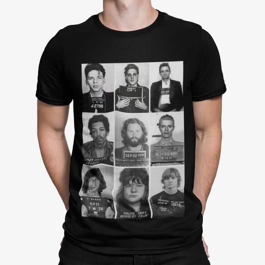 Celebrity Mugshots T-Shirt - Cool Retro Funny Music Actors Movie Film TV Gift