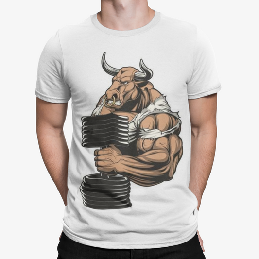 Gym Bull T-Shirt -Gym Sport Weights Arnie Retro Men Cool Training Animal