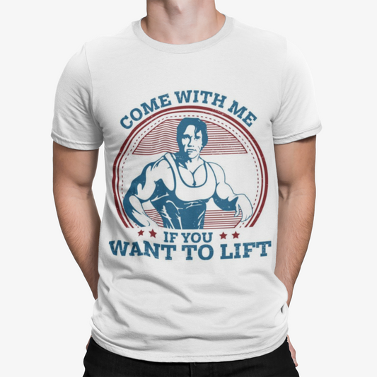 Arnie Lift T-Shirt - Gym Sport Weights Arnie Retro Men Cool Training Logo