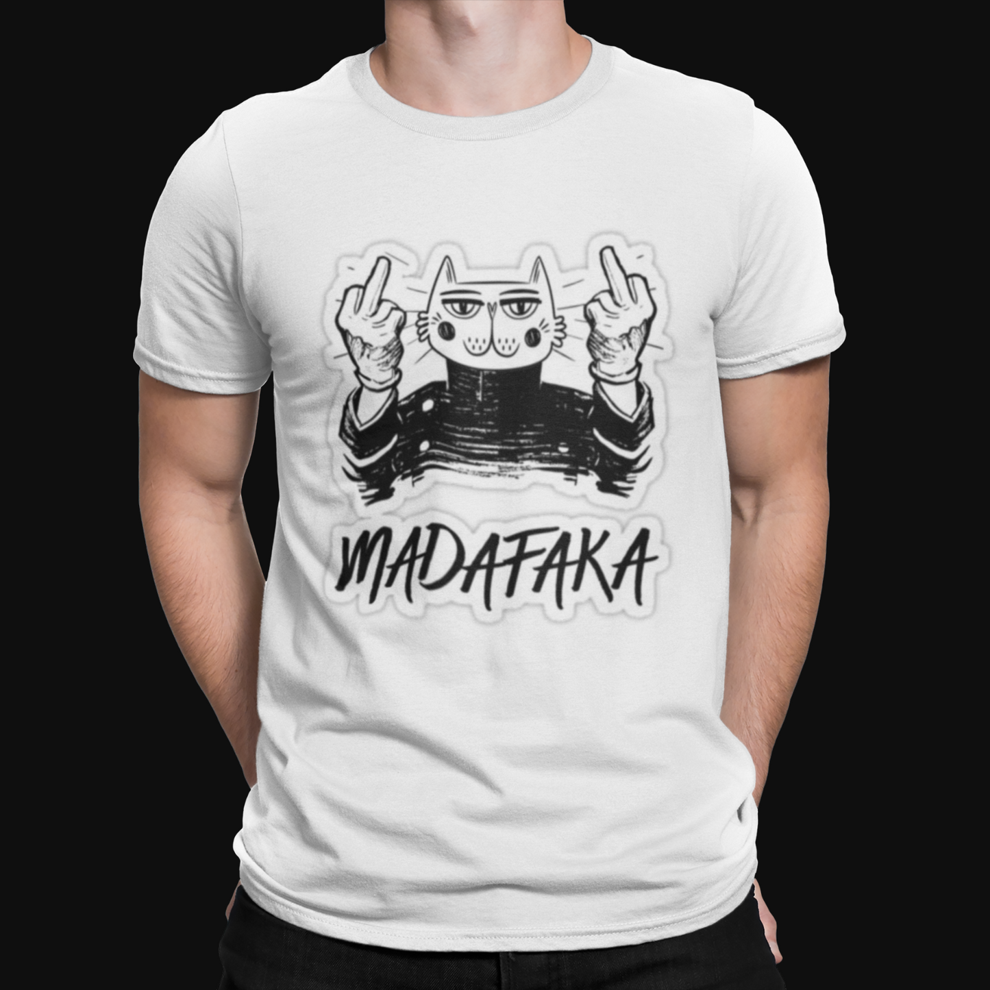 Madafaka Fingers Cat T-Shirt - Funny - Cool - Original - Retro - UK - TV - FILM