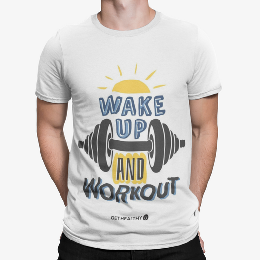 Wake Up Workout T-Shirt -Funny Gym Sport Weights Arnie Retro Men Cool Training 2