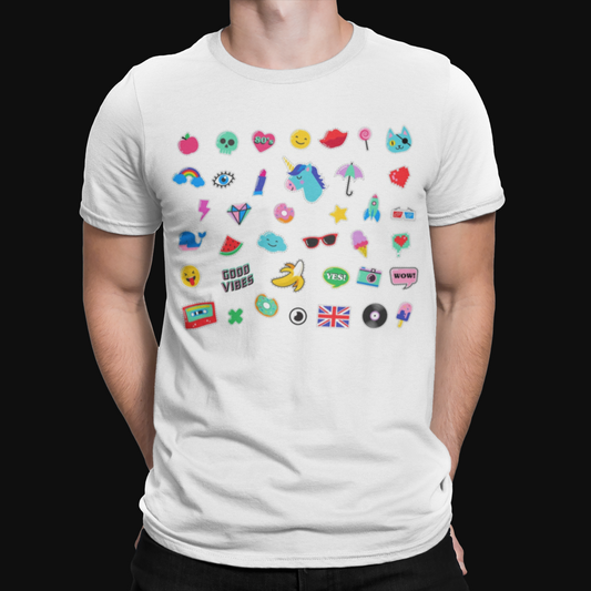 Emoji Symbols T-Shirt - Cool Funny Retro Mens Unisex Designer Film Animal Top