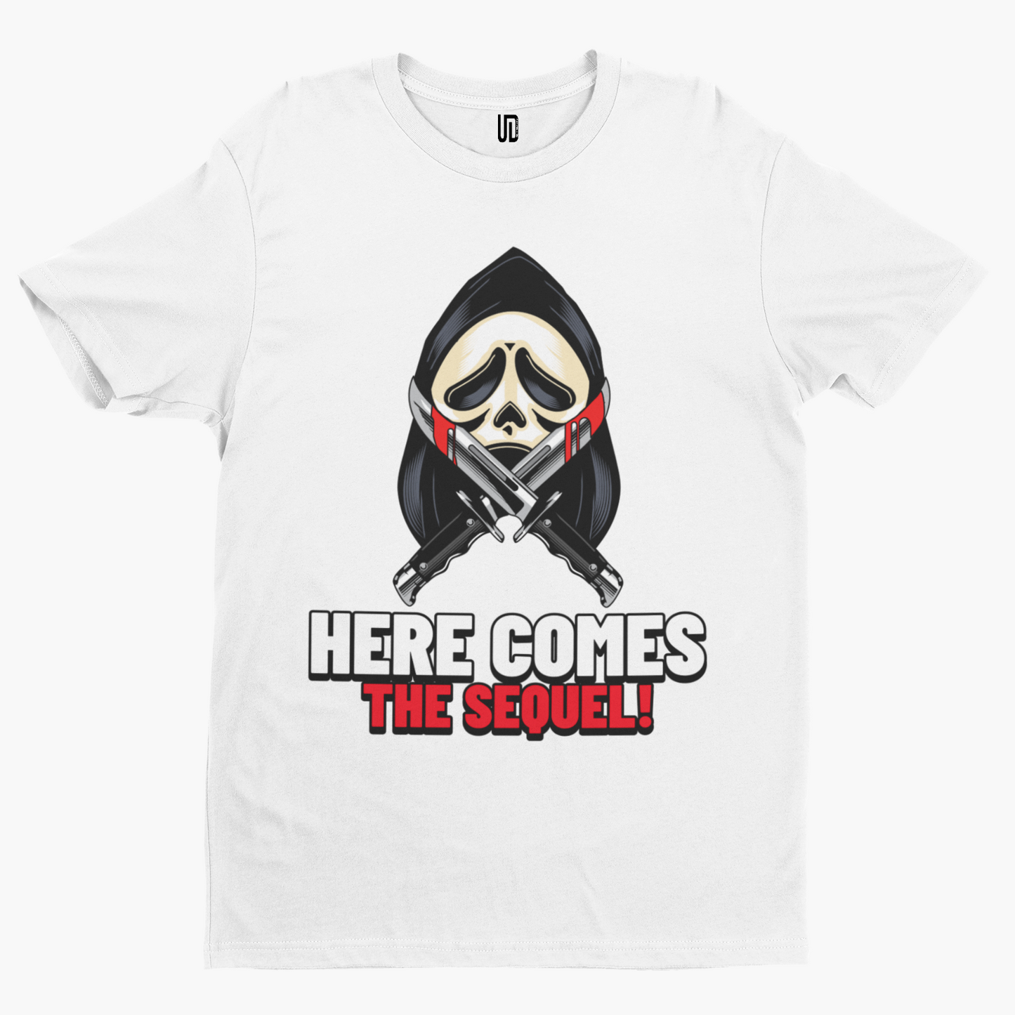 Here Comes Sequel T-Shirt - Retro Film Movie Cool Horror Halloween Scream Myers