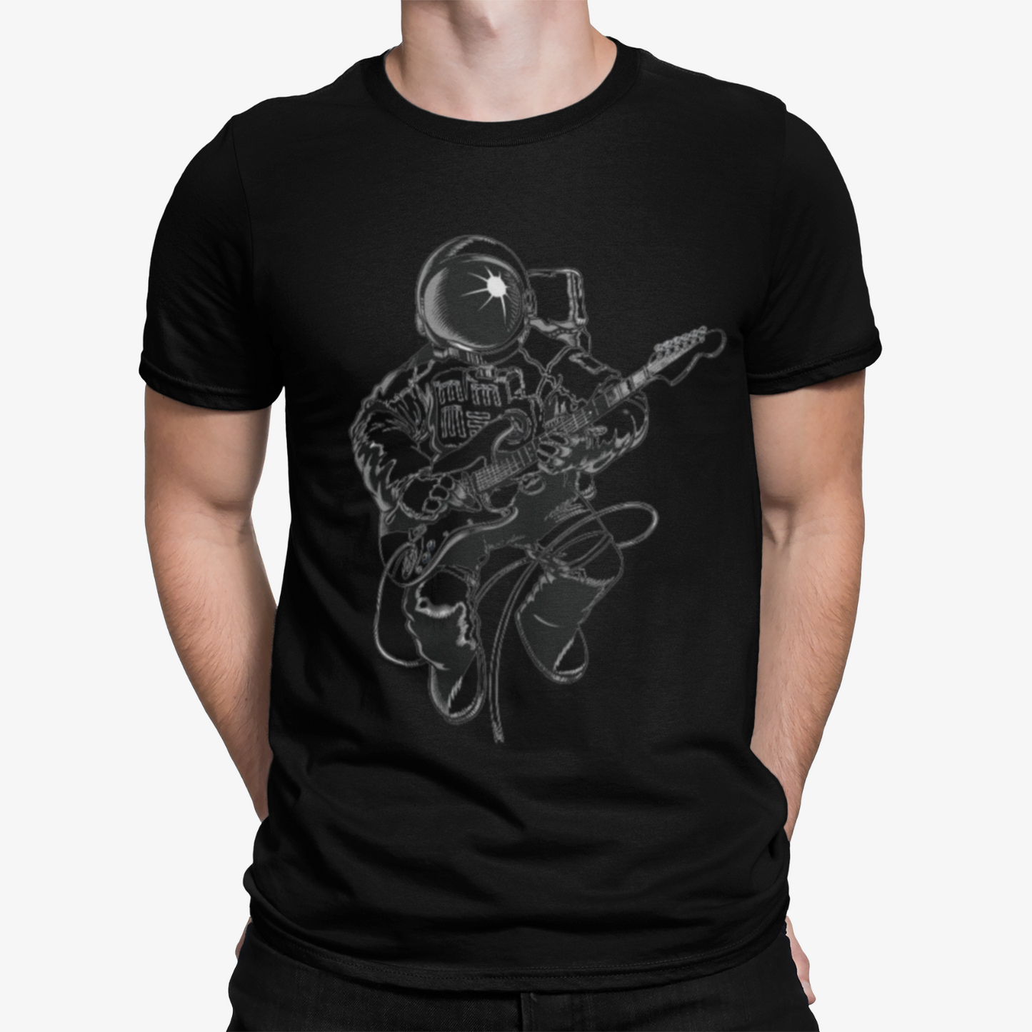 Spaceman Guitar T-Shirt- Unique Space Rocket Spaceship Moon Stars Alien