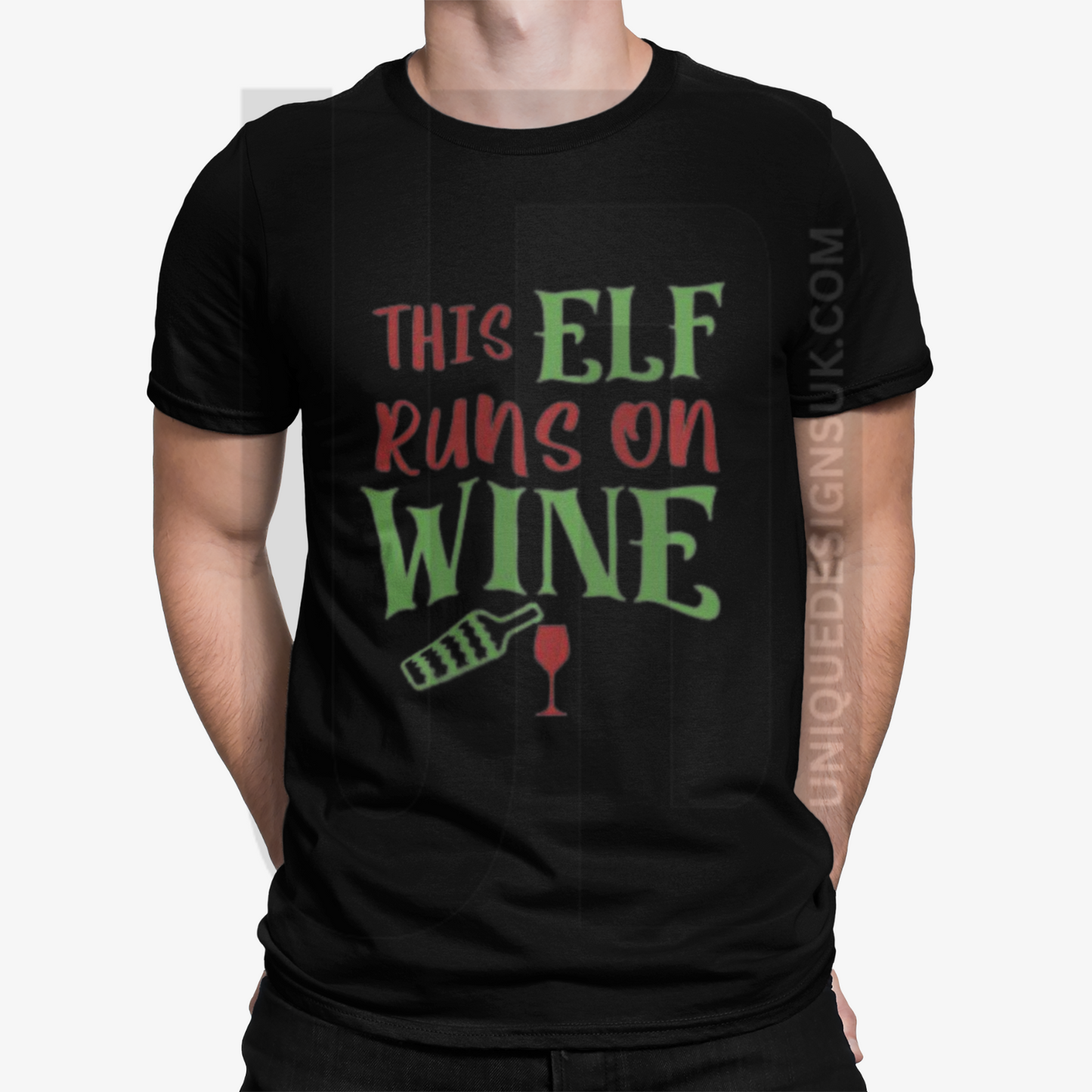 This Elf Runs On Wine T-Shirt - Xmas Christmas Movie Comedy Funny Retro Cool