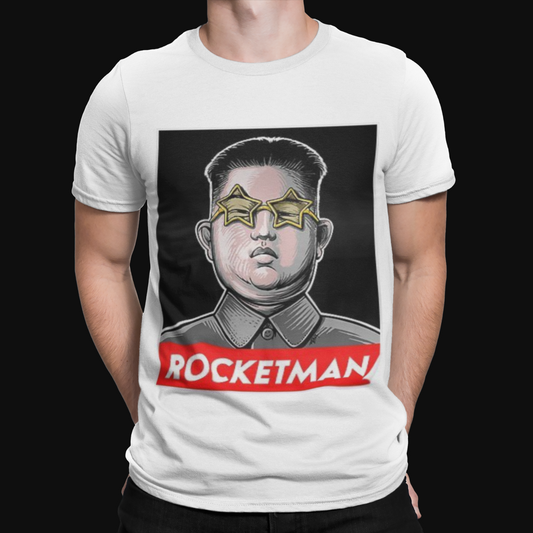 Kim Jong Rocketman T-Shirt - Funny Politics Halloween Horror USA Retro Election