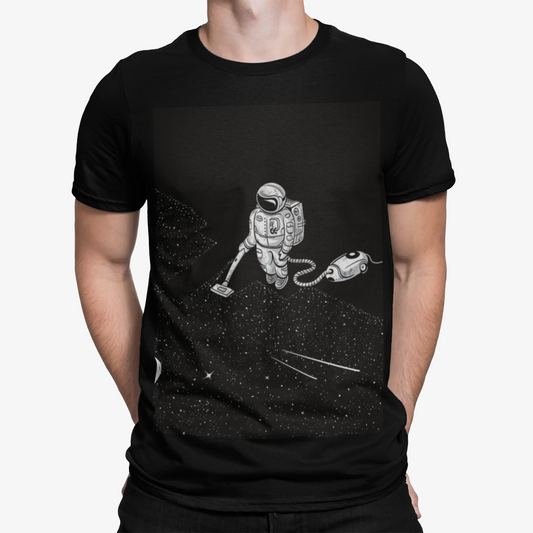Black Spaceman Hoover T-Shirt- Cool Retro Designer Casual Hipster Film TV