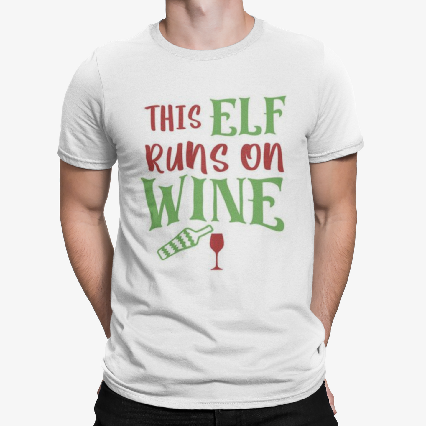 This Elf Runs On Wine T-Shirt - Xmas Christmas Movie Comedy Funny Retro Cool