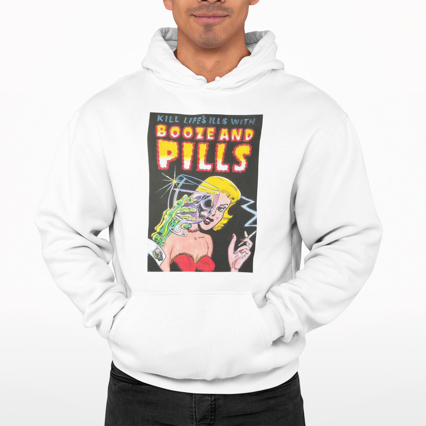 Kills Life's ills With Booze And Pills Hoodie - Panteli Comics