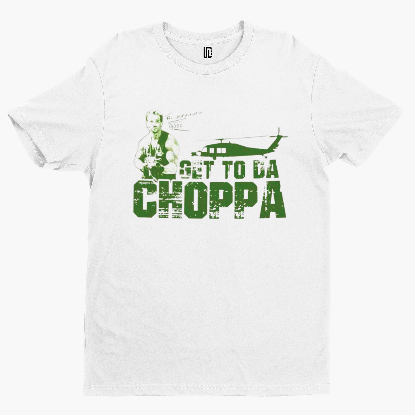 Get To Da Choppa T-Shirt - Retro Film TV Movie 80s Cool Gift Arnie Predator