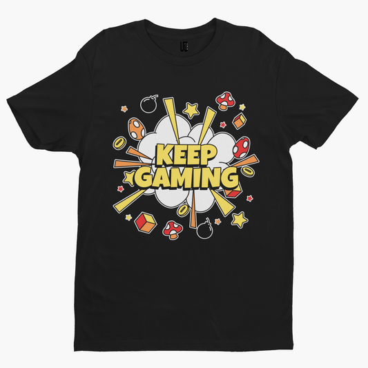 Keep Gaming T-Shirt - Cool Gamer Funny Retro Game Comic Arcade Movie TV Nerd
