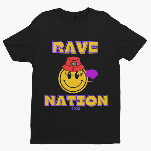 Rave Nation Smiley T-Shirt -Comedy Funny Gift Rave Music DJ Techno Novelty Adult
