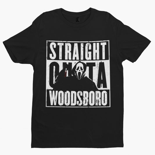 Straight Outta Woodsboro T-Shirt - Halloween Comedy Funny Gift Film Movie TV Horror Adult Scream